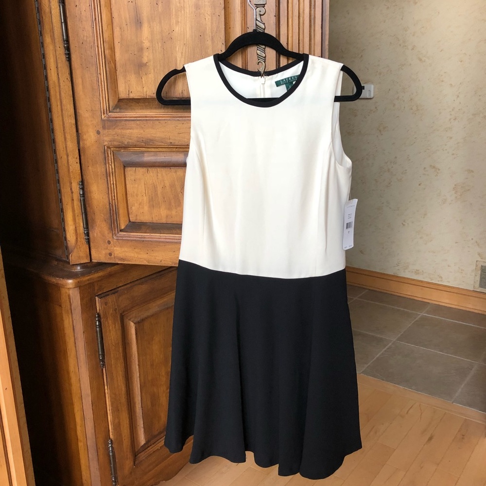 Lauren Ralph Lauren cream & black sleeveless dress